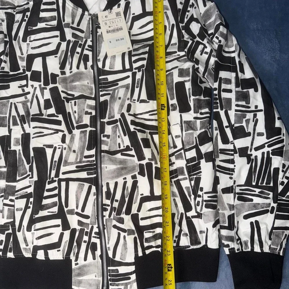 Black and white abstract brushstroke print bomber jacket